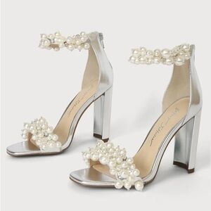 SB-Fay Silver Metallic Pearl Rhinestone High Heel Sandals